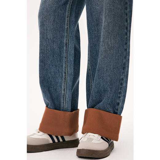 【严选】诗凡黎冬翻边撞色设计复古蓝牛仔裤7EA352441 商品图3