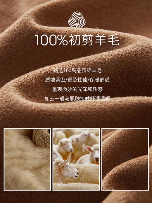 【年终特卖】熙世界100%初剪羊毛双面呢大衣2025冬装中长款牛角扣羊绒毛呢外套 商品图2