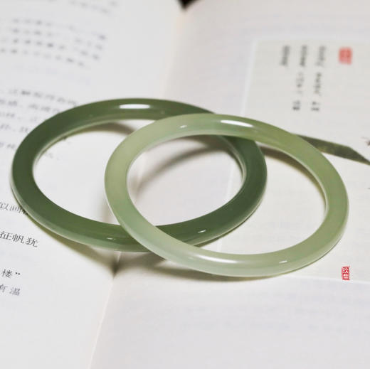 和田玉（青玉-晴水）手镯--叮当镯/直径5-6mm（圈口请备注留言） 商品图2