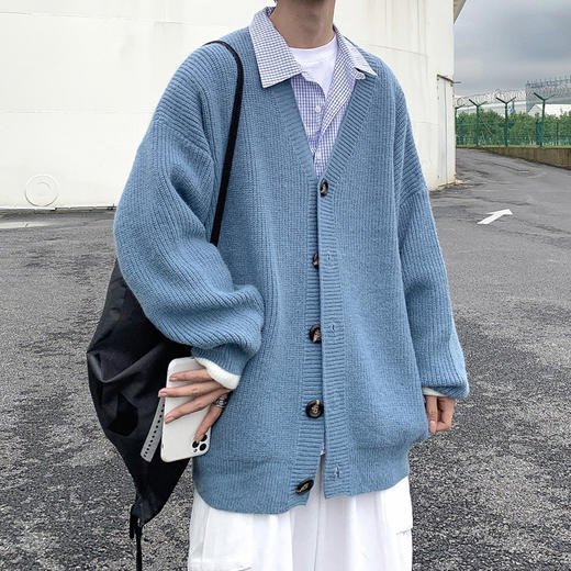 【不论搭配什么风格，都能百搭休闲！】毛衣男秋冬新款，潮流宽松v领针织开衫，潮牌港风ins学生百搭休闲外套lm 商品图0