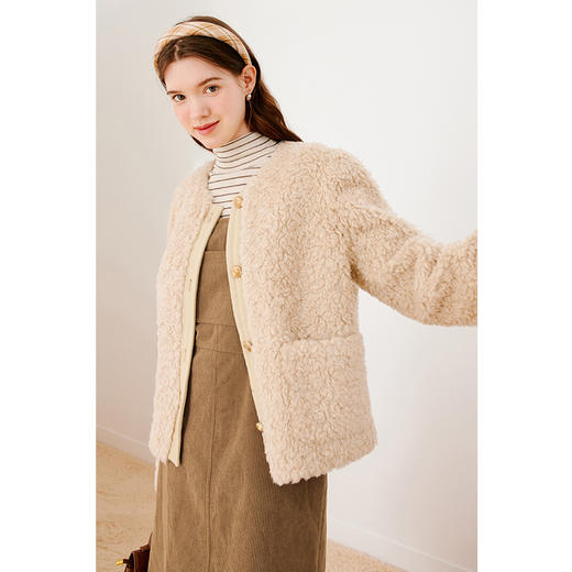 【严选】诗凡黎冬圆领拼接皮草7EA311531 商品图4