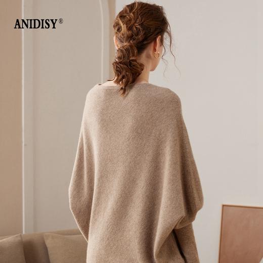 一字领长袖不规则羊绒针织套头蝙蝠衫 商品图2