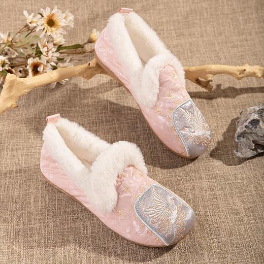 2022新款棉拖鞋加绒加厚公主风轻便甜美办公室毛拖鞋绣花包跟棉鞋 商品图5