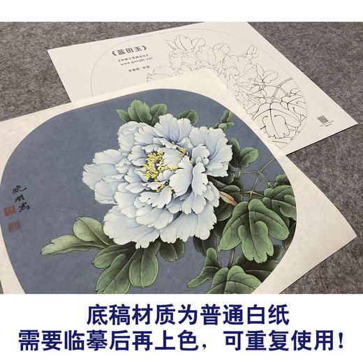 【大彩图】李晓明工笔画白描底稿小品《蓝田玉》牡丹临摹勾线花鸟线稿K014 商品图3
