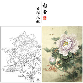 【大彩图】工笔画白描底稿小品《碧空金星》牡丹临摹勾线花鸟线稿K027