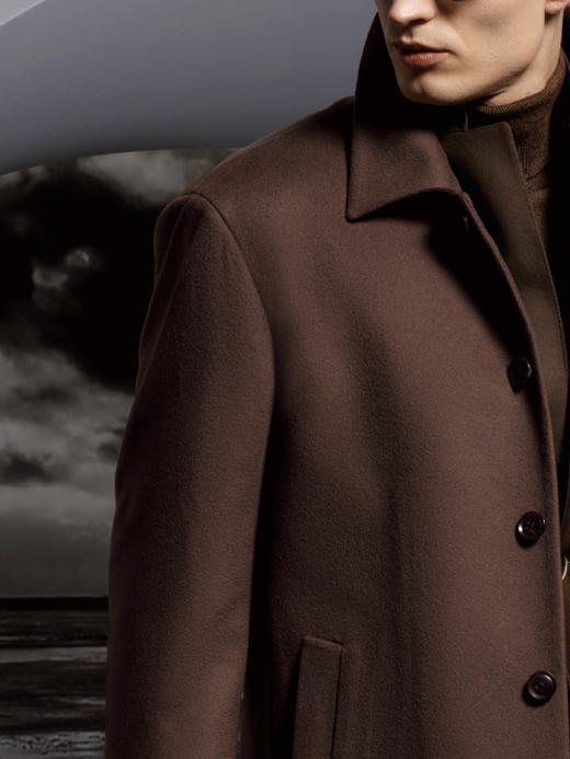 Stylbiella 10%羊绒90%羊毛棕色关门领大衣 商品图1
