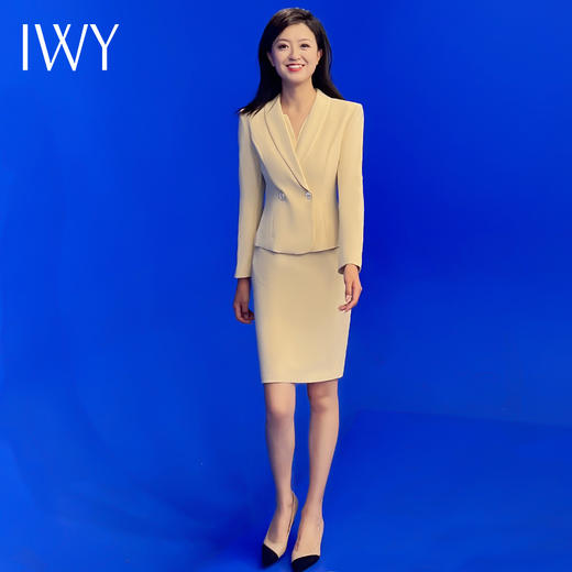 IWY/黄色播音生艺考主持人礼服女气质名媛风西装连衣裙套装裙女C1718+Q830 商品图2