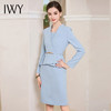 IWY/气质假两件蓝色西装连衣裙女秋长袖职场女装医美接待工作服Q1006 商品缩略图3