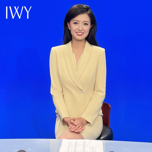 IWY/黄色播音生艺考主持人礼服女气质名媛风西装连衣裙套装裙女C1718+Q830 商品图0