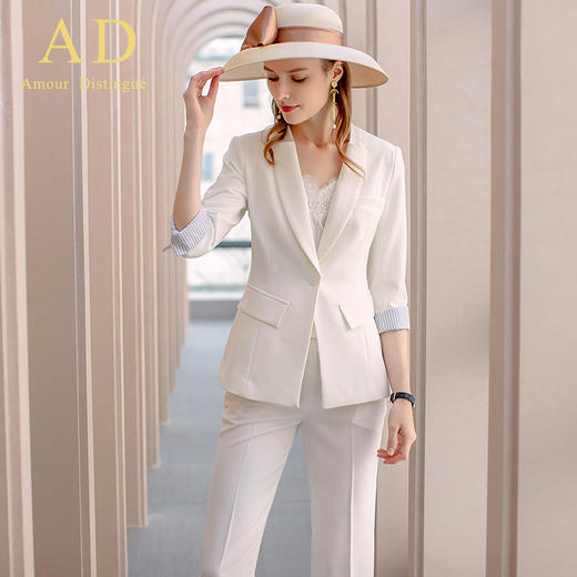 AD春季白色主持人一粒扣职业装气质女神范高级西装套裤正装女套装 商品图2