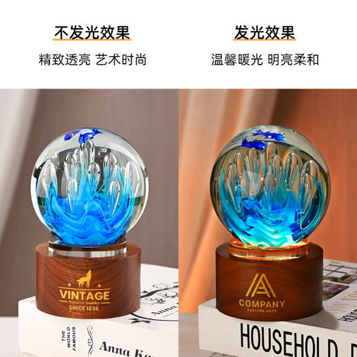 创意水晶奖杯定制琉璃儿童礼物篮球发光荣誉颁奖纪念海浪奖杯订制 商品图1
