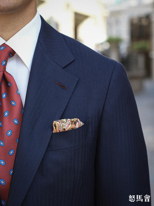 杰尼亚 Cloth Ermenegildo Zegna Traveller Four Seasons 藏青色暗人字纹全麻衬套装 商品图6