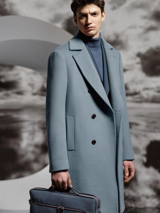 Stylbiella 10%羊绒90%羊毛雾霾蓝切斯菲尔德大衣 商品图1