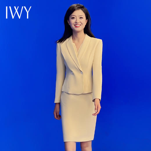 IWY/黄色播音生艺考主持人礼服女气质名媛风西装连衣裙套装裙女C1718+Q830 商品图1