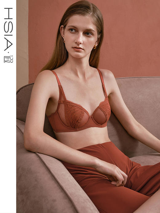 HSIA遐中小胸文胸法式阳台杯微聚拢防下垂性感镂空蕾丝薄款文胸 商品图0