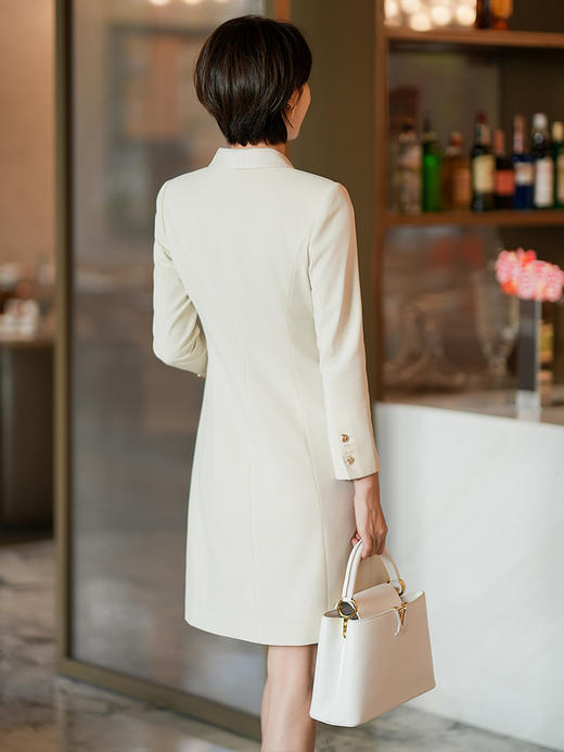 米白色西装连衣裙双排扣西服裙时尚青果领新款 商品图3