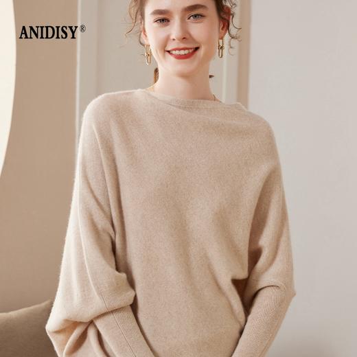 一字领长袖不规则羊绒针织套头蝙蝠衫 商品图0