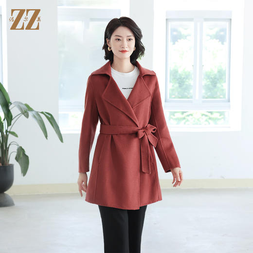 佐尔美秋冬新款 气质显瘦绵腰带羊毛双面呢大衣女E14SM05 商品图1
