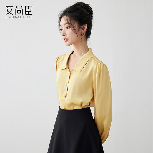 艾尚臣职业黄色衬衫女秋季新款正装通勤女装教师工装衬衣高级感 商品图0