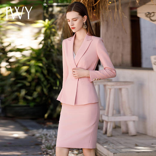 IWY/气质玫瑰粉西装裙女秋冬高端美容师珠宝设计工作服正装CS1880 商品图3