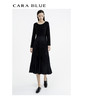 CARA BLUE压褶工艺针梭相拼修身黑色连衣裙 商品缩略图0