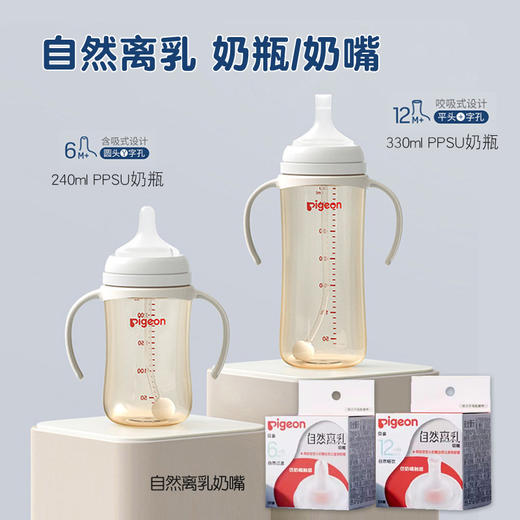 贝亲自然离乳重力球吸管奶瓶奶嘴 PPSU塑料奶瓶带手柄240ml/330ml 商品图0