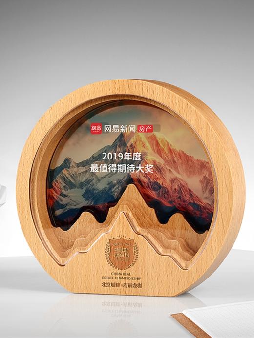 实木质水晶奖杯创意新款圆形水晶奖杯刻字企业员工荣誉颁奖牌订制 商品图0
