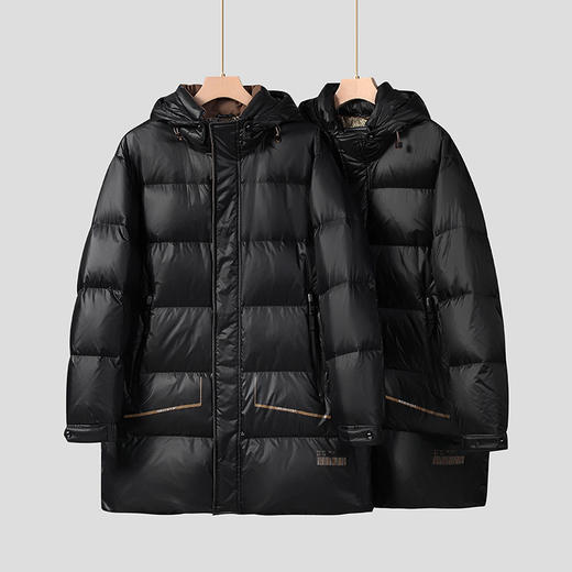 【白鸭绒】【新款DSF】大依优型大码连帽黑金羽绒服白鸭绒羽绒服中长款保暖加厚加肥加大上衣男士外套胖子 商品图3