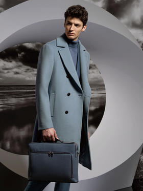 Stylbiella 10%羊绒90%羊毛雾霾蓝切斯菲尔德大衣