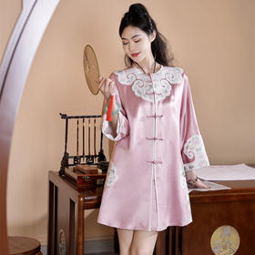 FLZD-A9569秋新款三醋酸重工刺绣拼接蝶恋花风衣中长款开衫盘扣外套国风