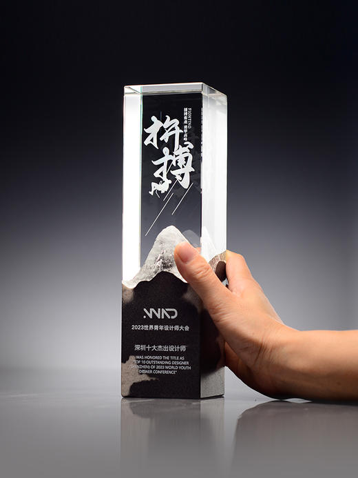 水晶奖杯定制定做创意岩石山峰高档大气优秀员工颁奖订制纪念奖杯 商品图2