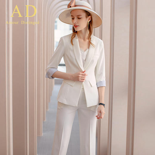 AD春季白色主持人一粒扣职业装气质女神范高级西装套裤正装女套装 商品图3