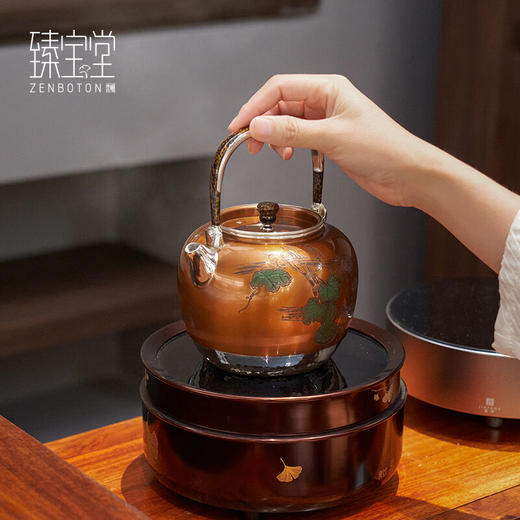 臻宝堂银壶9999纯银烧水壶纯手工雕刻葫芦茶壶家用茶器铜包银壶 流金岁月-福禄万代（样品） 商品图2