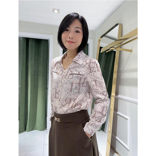 EIIR司歌印花字母V领长袖衬衫套头时尚上衣ET881406 商品图0