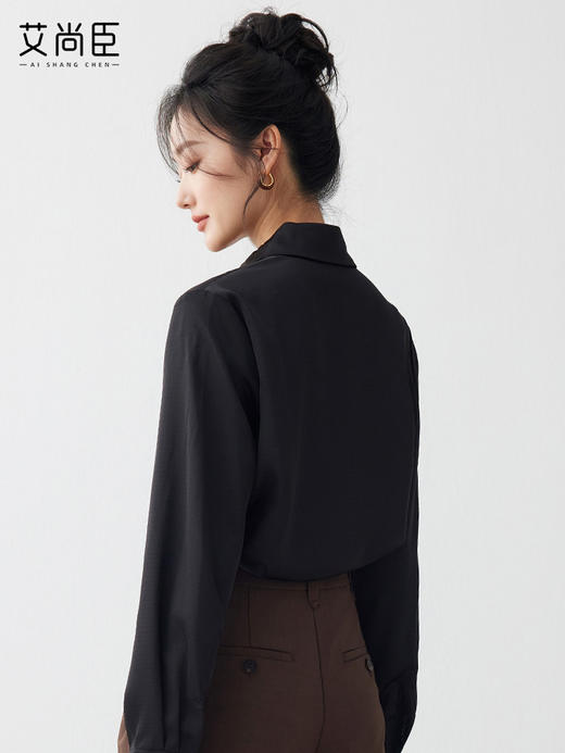 艾尚臣【美拉德穿搭】黑色衬衫女设计感洋气通勤职业长袖衬衣气质 商品图3