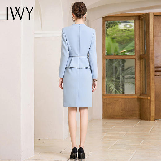 IWY/气质假两件蓝色西装连衣裙女秋长袖职场女装医美接待工作服Q1006 商品图4