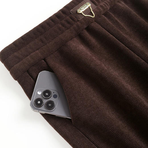 MYX-XS-6056-Y，金丝条绒阔腿裤2023年冬季新款休闲裤时尚高腰直筒加绒加厚保暖裤 商品图3