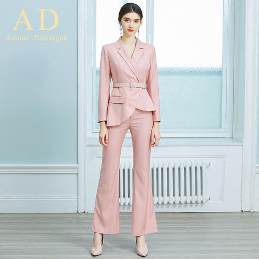 AD职业装气质女神范时尚修身粉色西装阔腿裤套装洋气名媛正装春季 商品图0