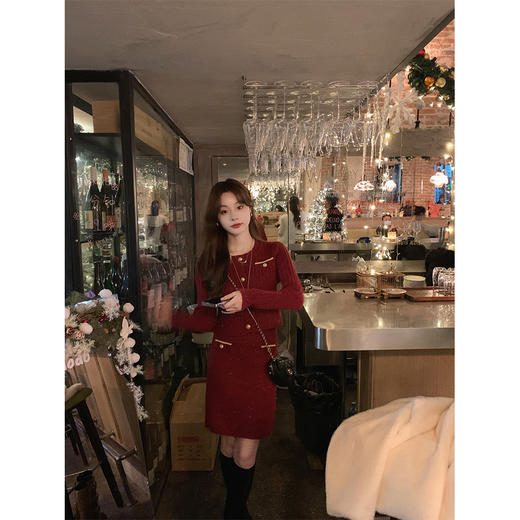 金蘑菇菇wicle星光 千金香香子 / 自制线 精致开衫包臀裙针织套装 商品图3