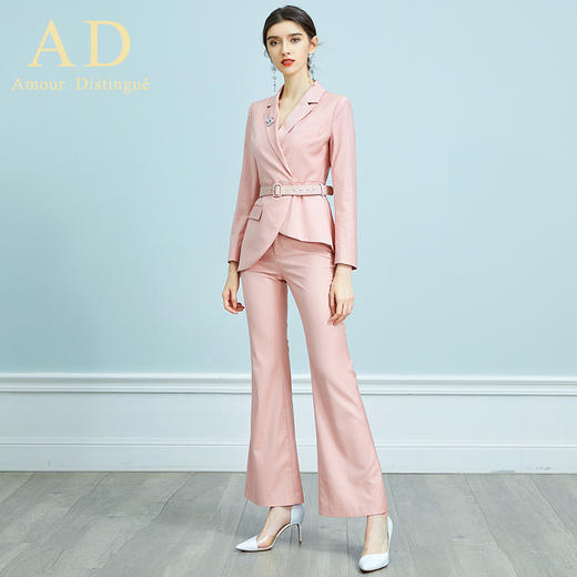 AD职业装气质女神范时尚修身粉色西装阔腿裤套装洋气名媛正装春季 商品图1