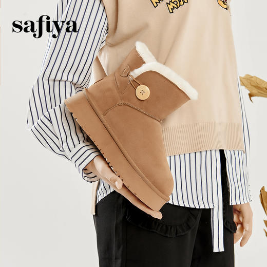 Safiya/索菲娅2023秋冬潮流纽扣款皮毛一体保暖松糕厚底雪地靴 SF3411A121 商品图5
