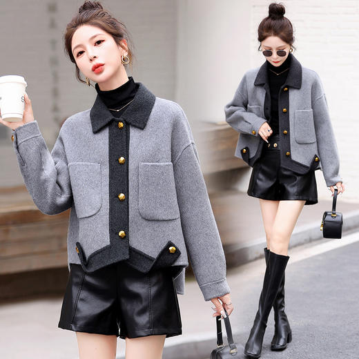 撞色双面羊毛大衣，气质短款外套HR-BX2312 商品图1