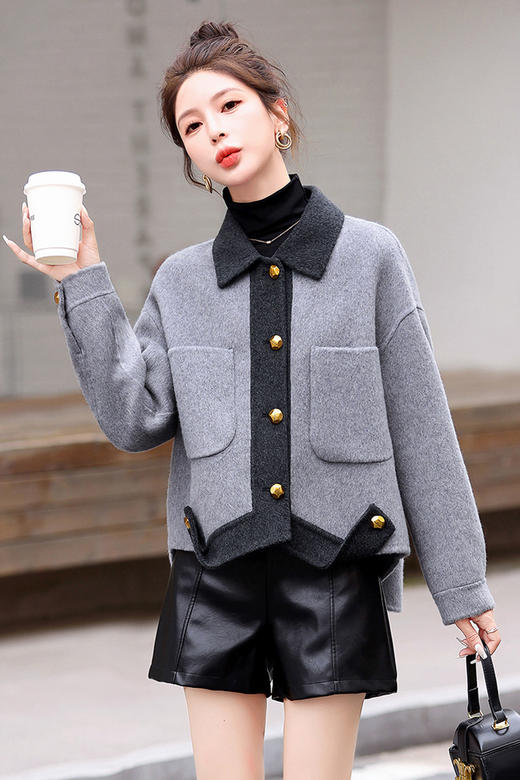 撞色双面羊毛大衣，气质短款外套HR-BX2312 商品图6