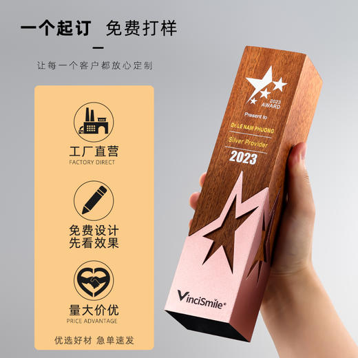 创意金属实木奖杯定制定做企业年会员工颁奖高档纪念奖座刻字制作 商品图3