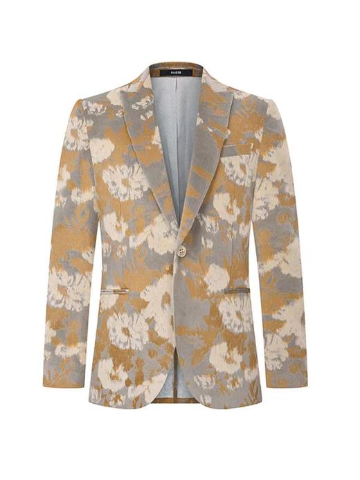 RARE/威雅 23秋冬 卡其色花朵提花丝绒西装外套 商品图4