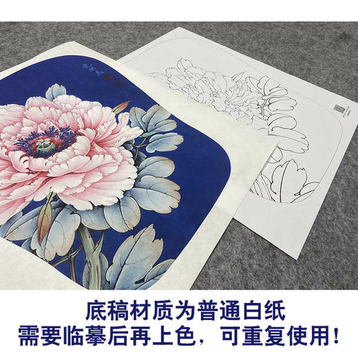 【大彩图】李晓明工笔画白描底稿宫扇《胜丹炉》牡丹临摹勾线花鸟线稿K010 商品图3
