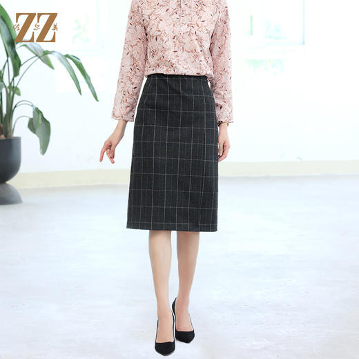 佐尔美秋冬新款 气质百搭格纹半身短裙女E14QC29 商品图0