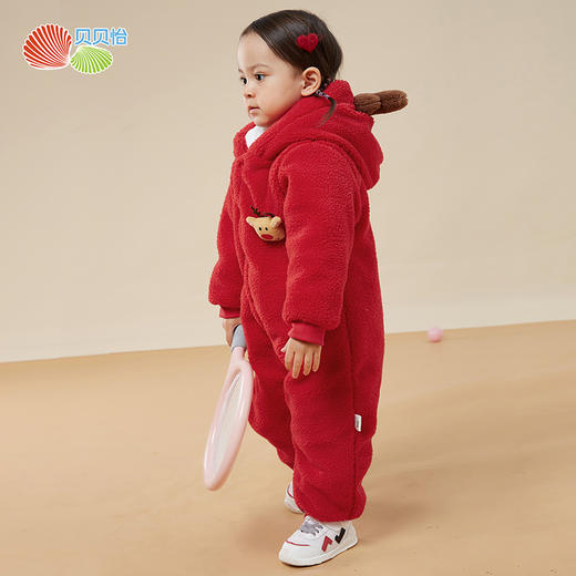 贝贝怡童装婴儿秋冬新款连帽夹棉前开连体衣羊羔绒宝宝外套234L2076
 商品图2