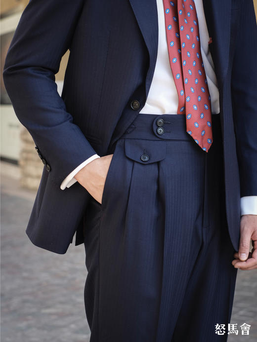 杰尼亚 Cloth Ermenegildo Zegna Traveller Four Seasons 藏青色暗人字纹全麻衬套装 商品图7