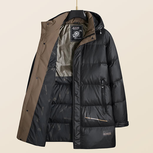 【白鸭绒】【新款DSF】大依优型大码连帽黑金羽绒服白鸭绒羽绒服中长款保暖加厚加肥加大上衣男士外套胖子 商品图2